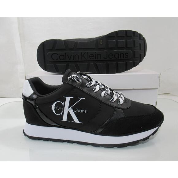 Women's Calvin Klein Jeans Cayle Logo Lace Up Sneakers Black Fabric Size 8.5 - Picture 7 of 8